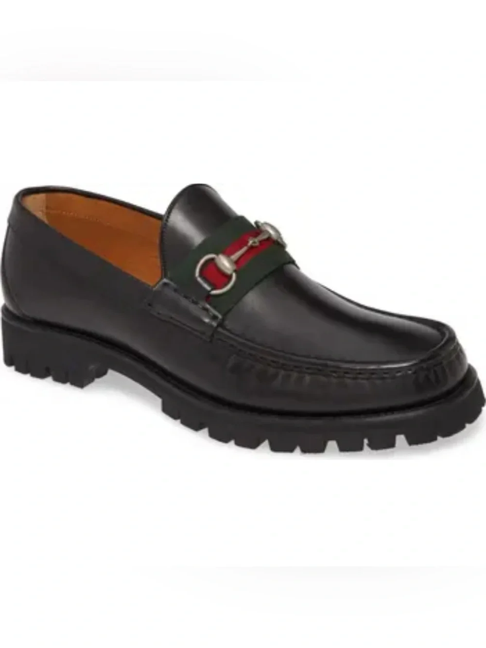 Men's Gucci lug sole web stripe horse bit loafers size 9 fits 9.5 US made Italy